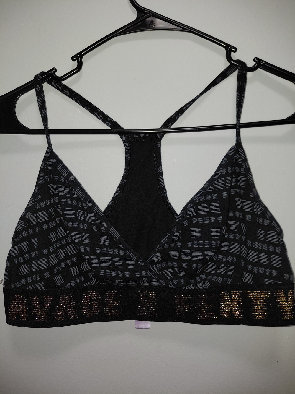 Savage X Fenty Black Bralette with Metallic Gold Logo Band Large
